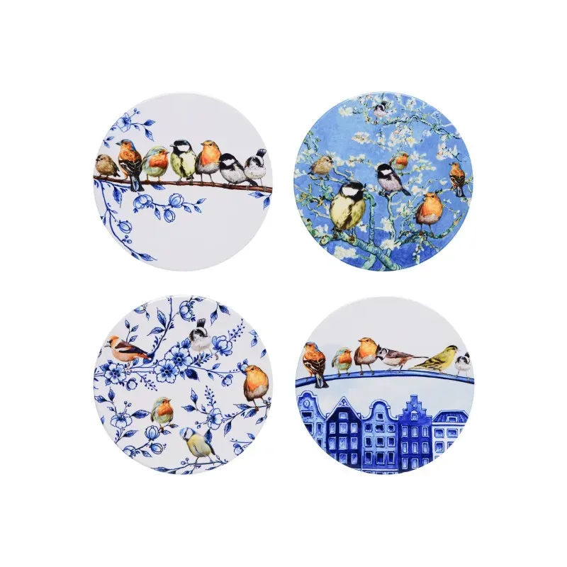 Sartons Bosvogels onderzetters set van 4 vogelprint