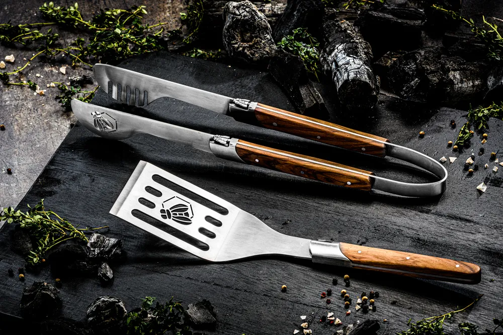 Luxury Line BBQ set olijfhout 3-delig tang