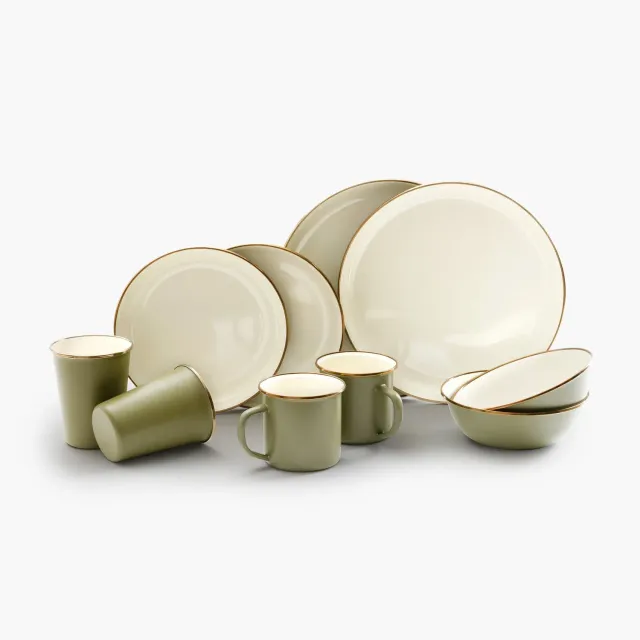Bare Bones Enamelware 2-Tone mokken 2 stuks olijfgroen emaille