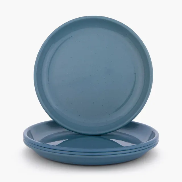 Bare Bones Living Rolled Enamelware borden blauw emaille set