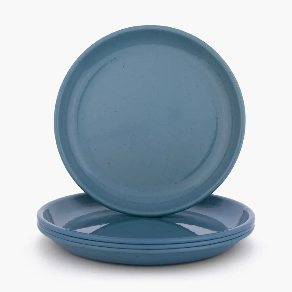 Bare Bones Living Rolled Enamelware borden blauw emaille set