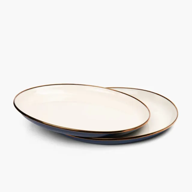 Bare Bones Enamel 2-Tone Deep Plate borden Indigo Blue 2 stuks