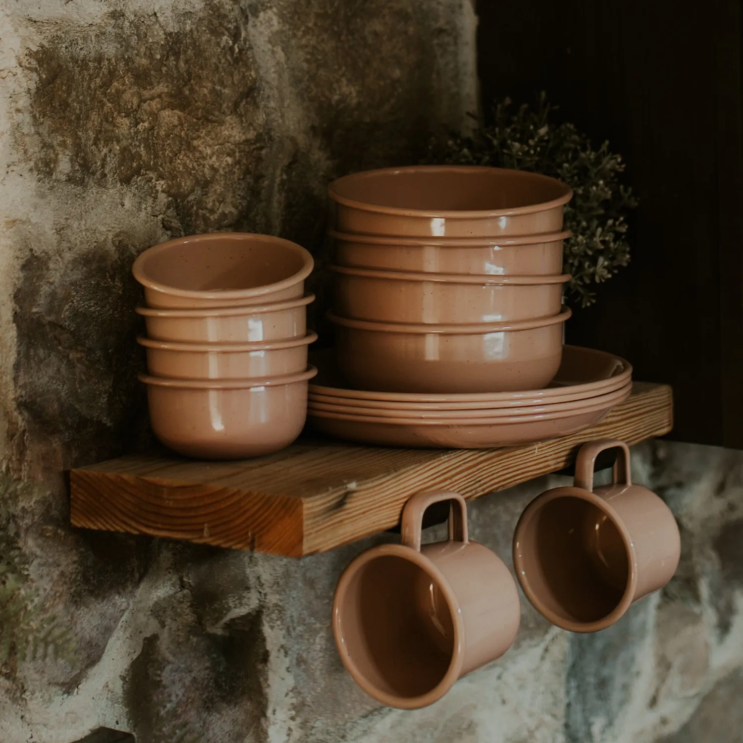 Bare Bones Living Rolled Enamelware Bowl Set Dusty Rose