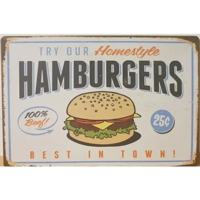 Sartons Best Hamburgers wandbord 30x20cm metaal