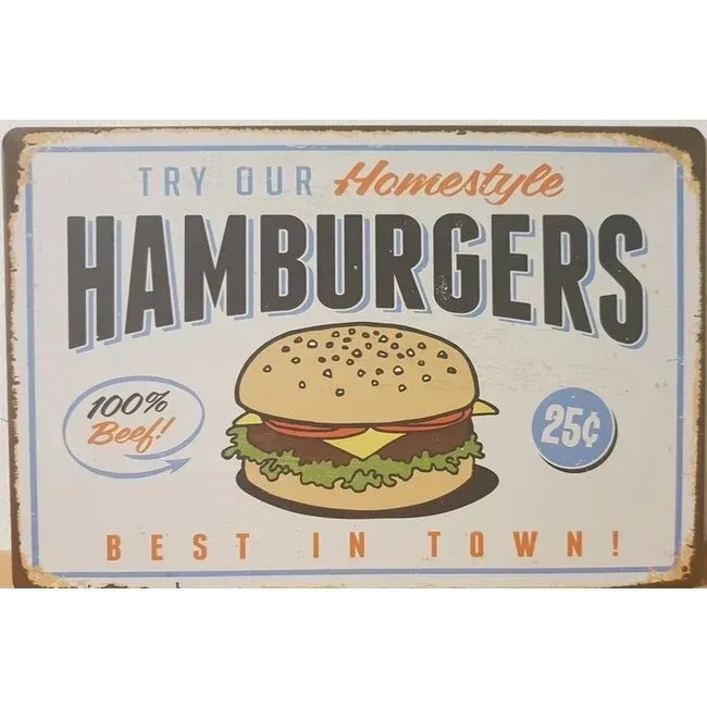 Sartons Best Hamburgers wandbord 30x20cm metaal