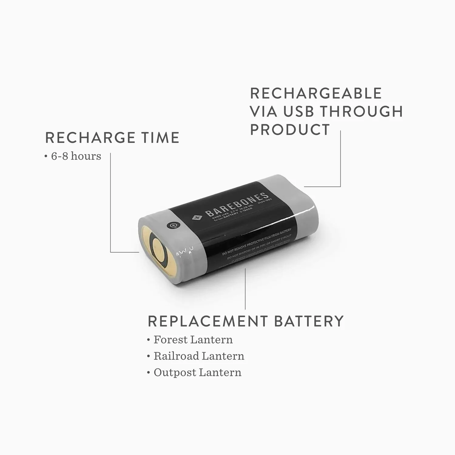 Bare Bones Living Replacement Li-ion Battery 2-18650 lantaarnaccu