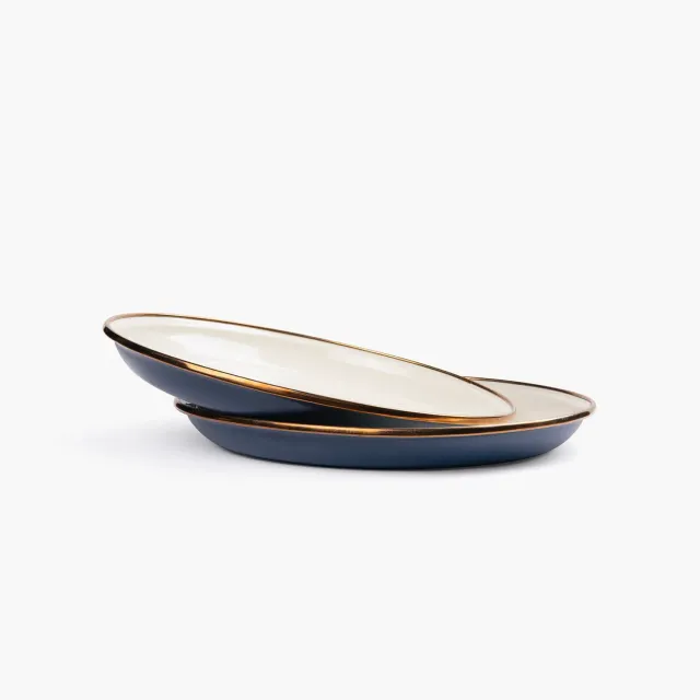 Bare Bones Living Enamel 2-Tone bordenset indigo blue 2 stuks