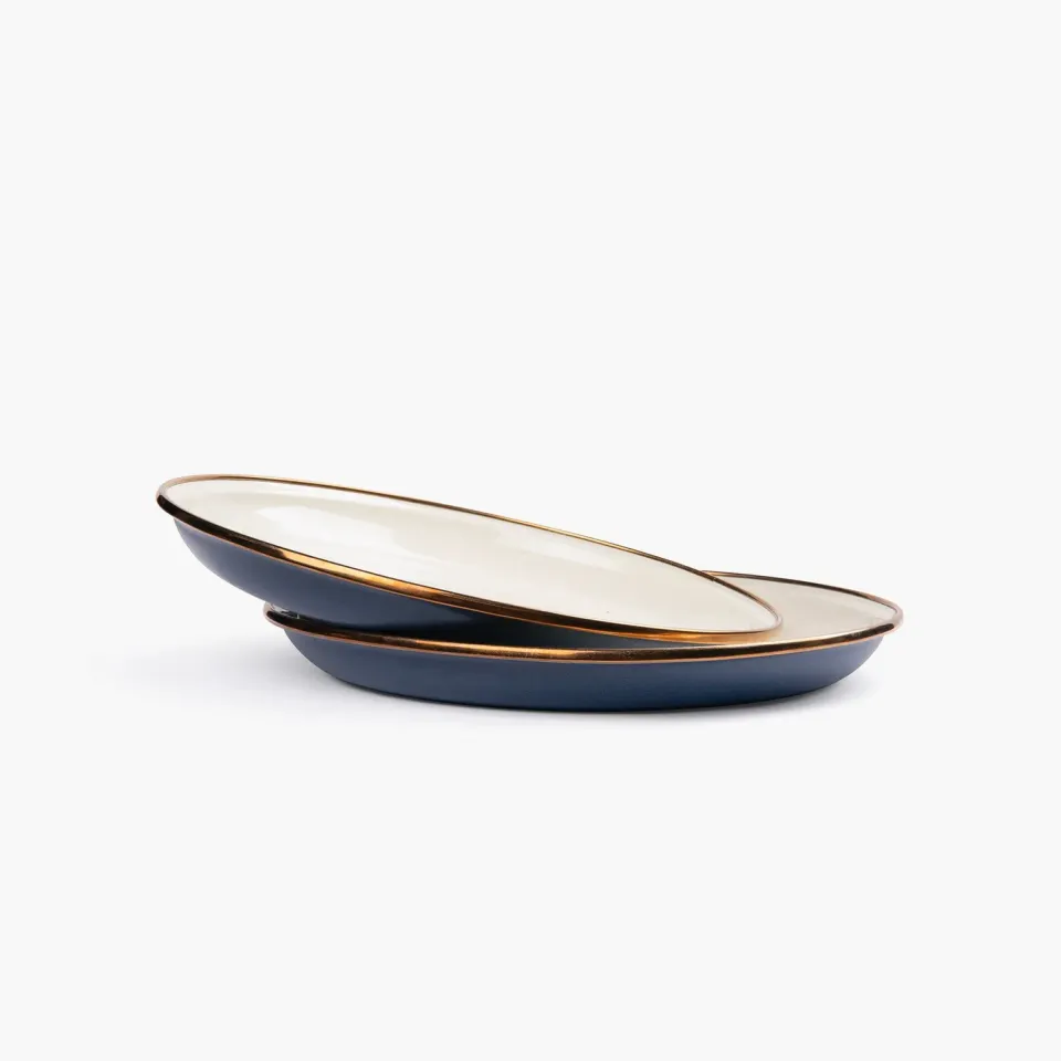 Bare Bones Living Enamel 2-Tone bordenset indigo blue 2 stuks
