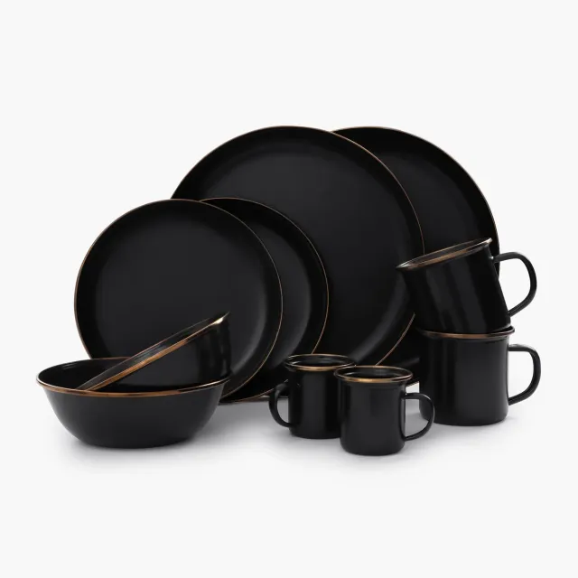 Bare Bones Living Enamelware Dining Collection servies charcoal 2 stuks