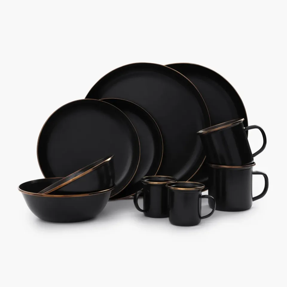 Bare Bones Living Enamelware Dining Collection servies charcoal 2 stuks