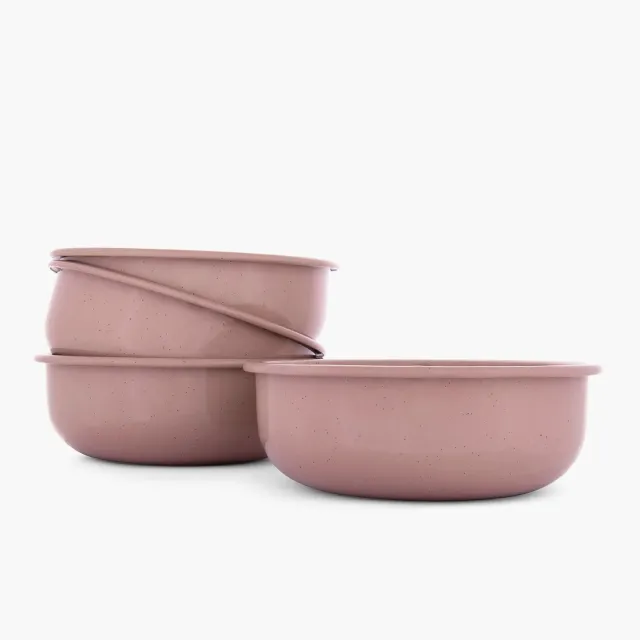 Bare Bones Living Rolled Enamelware Bowl Set Dusty Rose