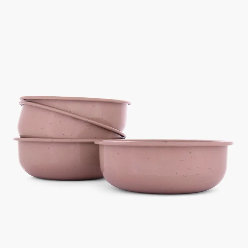 Bare Bones Living Rolled Enamelware Bowl Set Dusty Rose