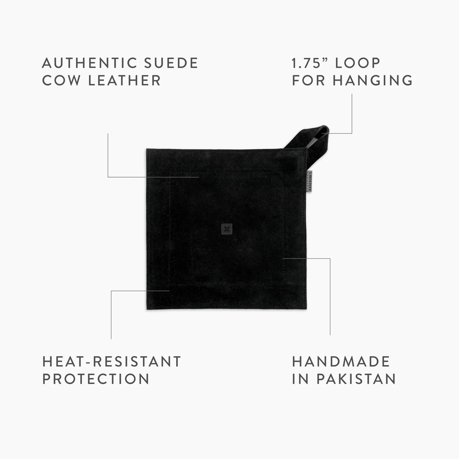 Barebones Suede Leather pannenlap zwart hittebestendig