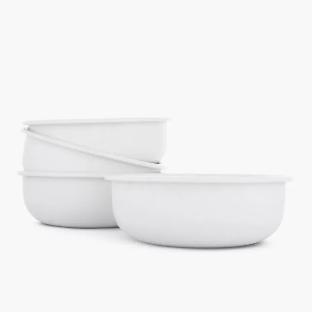Bare Bones Living Rolled Enamelware Bowl Set emaille kommen Soft White