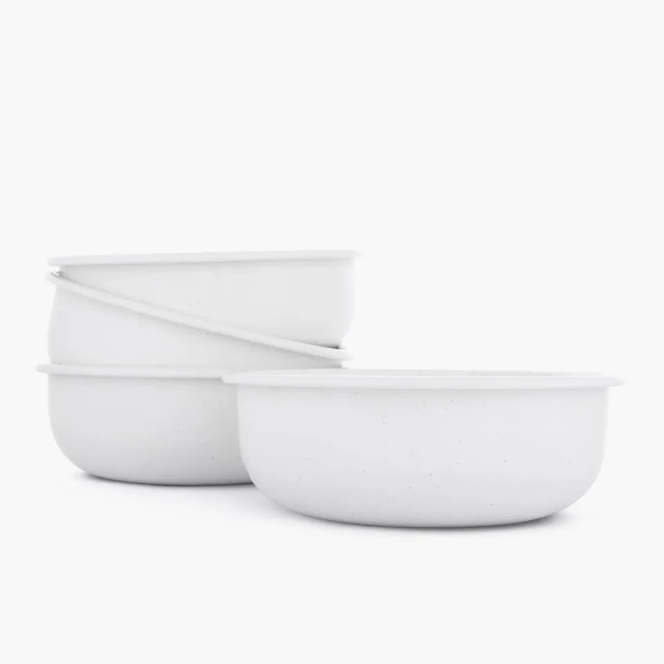 Bare Bones Living Rolled Enamelware Bowl Set emaille kommen Soft White