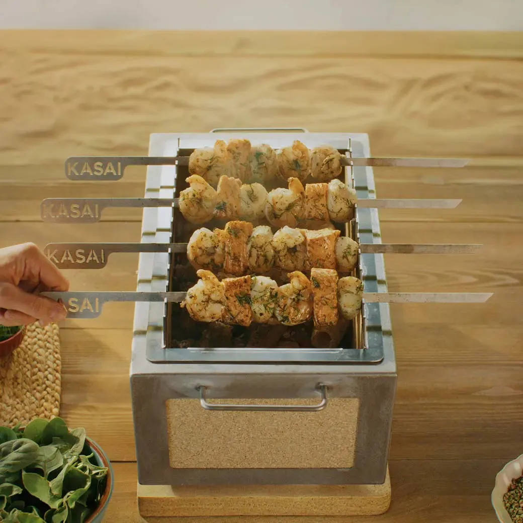 Kasai Grill Konro Spiezen RVS set van 6 draaibaar