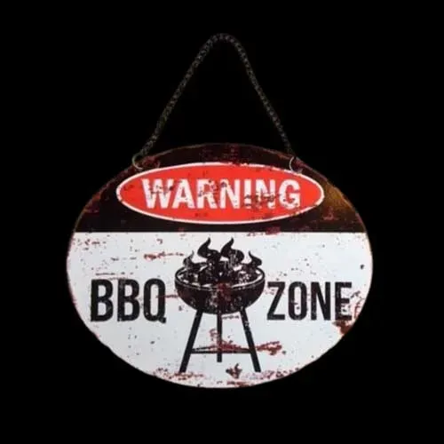Sartons Ovaal Warning BBQ zone wandbord 25x20cm