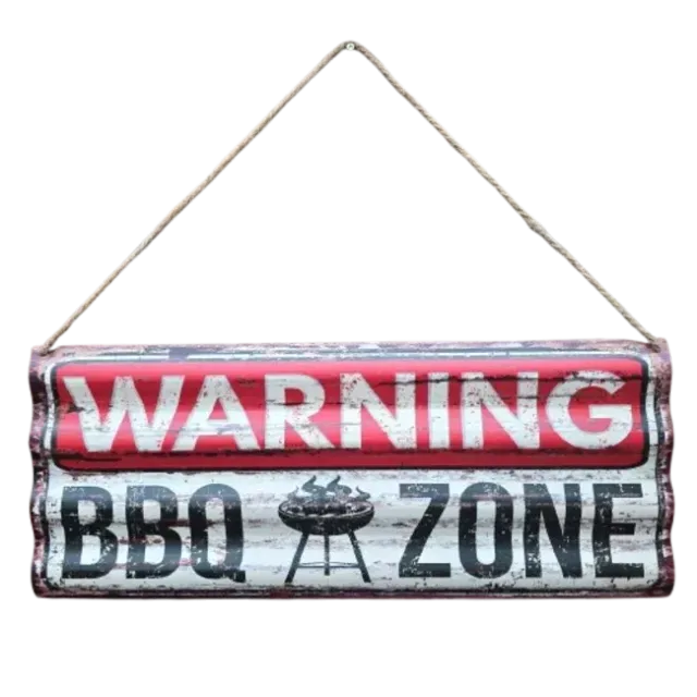 Sartons BBQ wandbord Golfplaat Warning BBQ zone 59x24