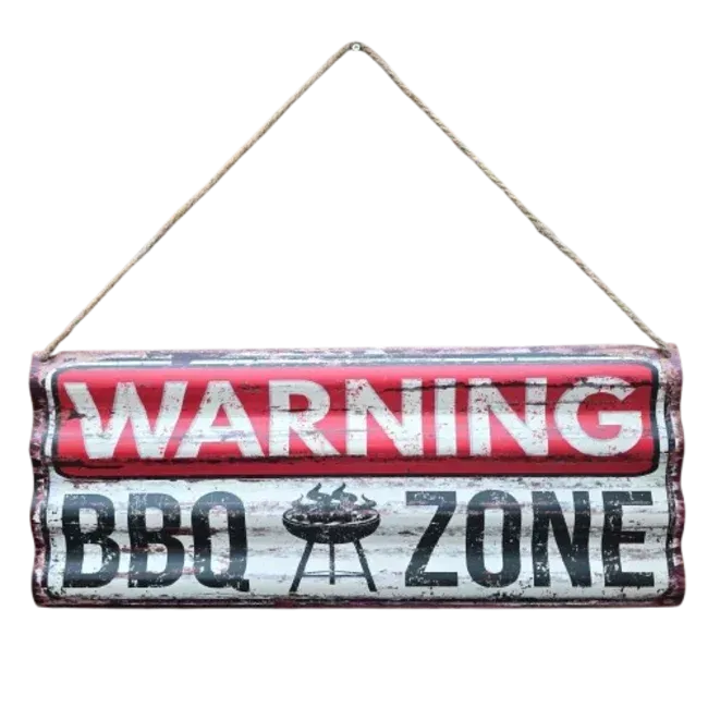 Sartons BBQ wandbord Golfplaat Warning BBQ zone 59x24