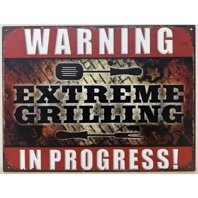 Sartons Warning Extreme Grilling In Progress wandbord 33x25cm metaal