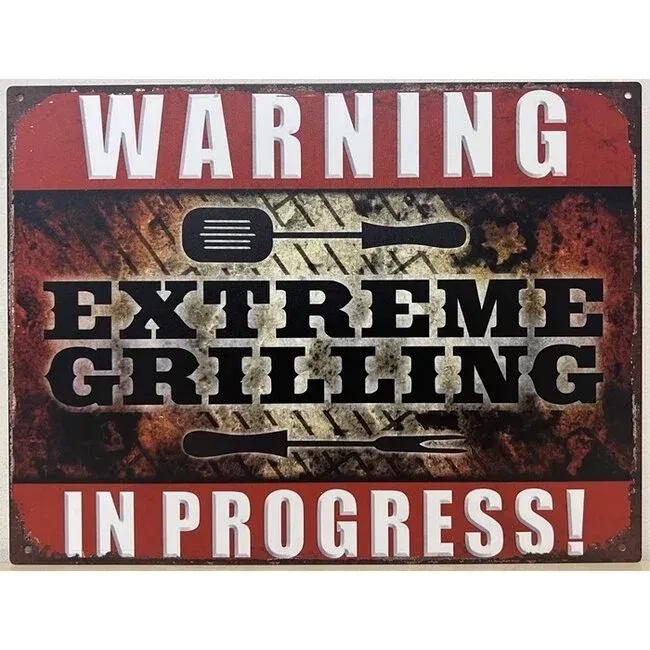Sartons Warning Extreme Grilling In Progress wandbord 33x25cm metaal