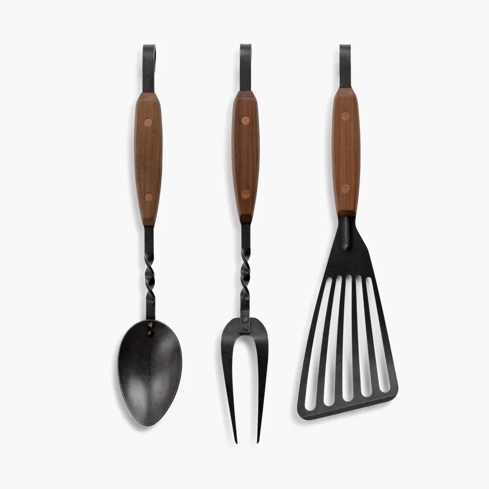 Bare Bones Essential Grilling Tools bbq-set 3-delig rvs walnoot
