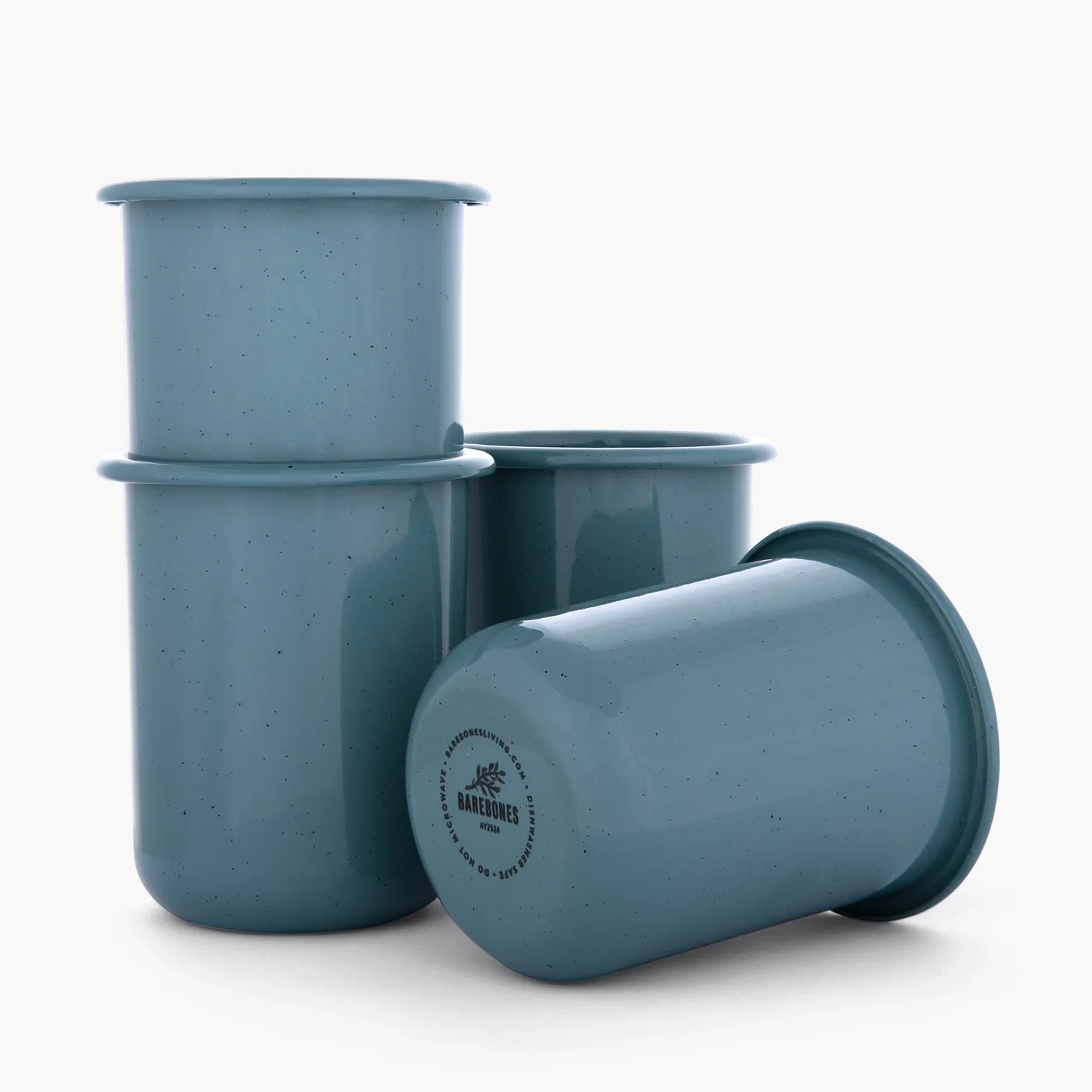 Bare Bones Living Rolled Enamelware beker smoky blue set