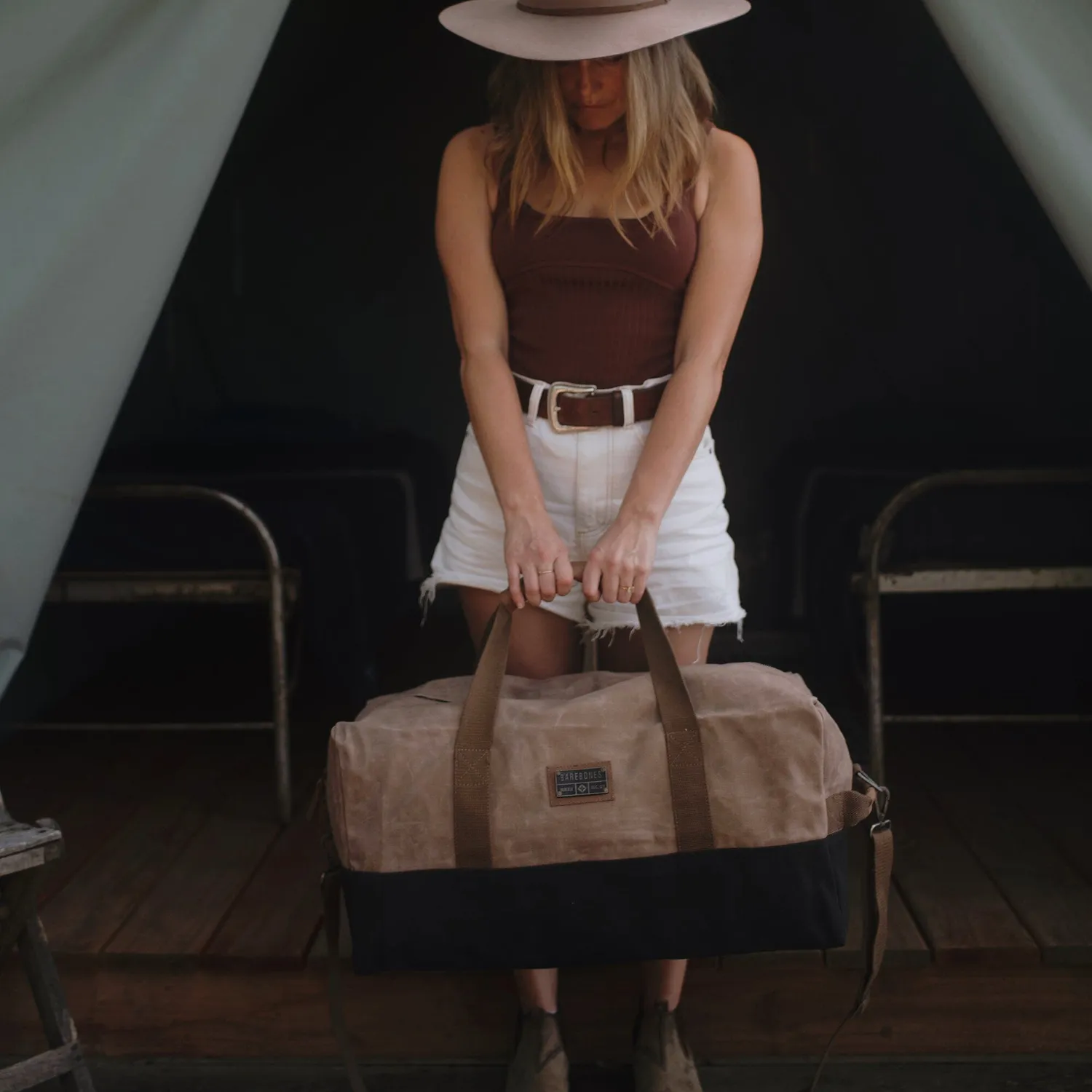 Bare Bones Neelum Duffel weekendtas Khaki waxed canvas