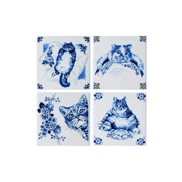 Sartons Onderzetters Luie Kat set van 4 stuks hittebestendig