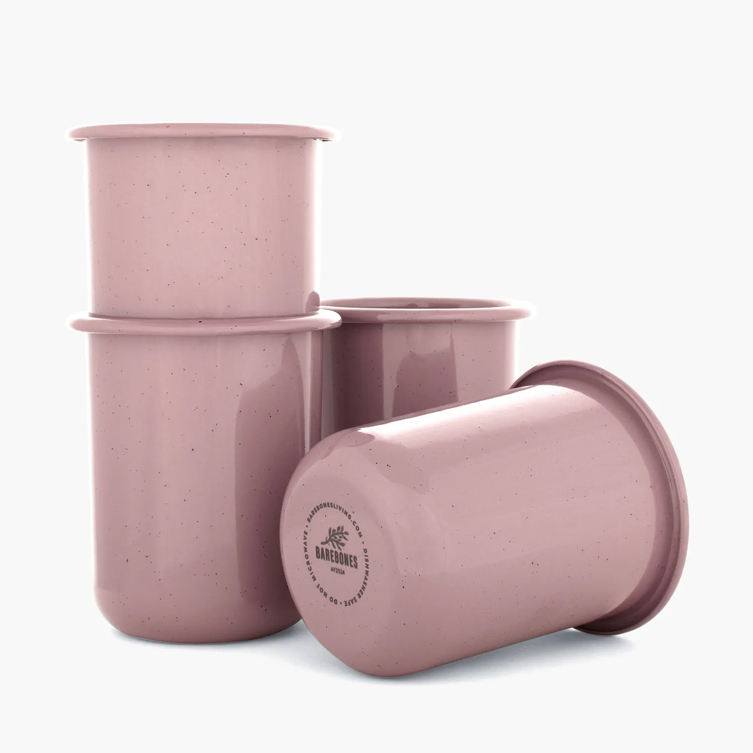 Bare Bones Living Rolled Enamelware mokkenset dusty rose 2 stuks