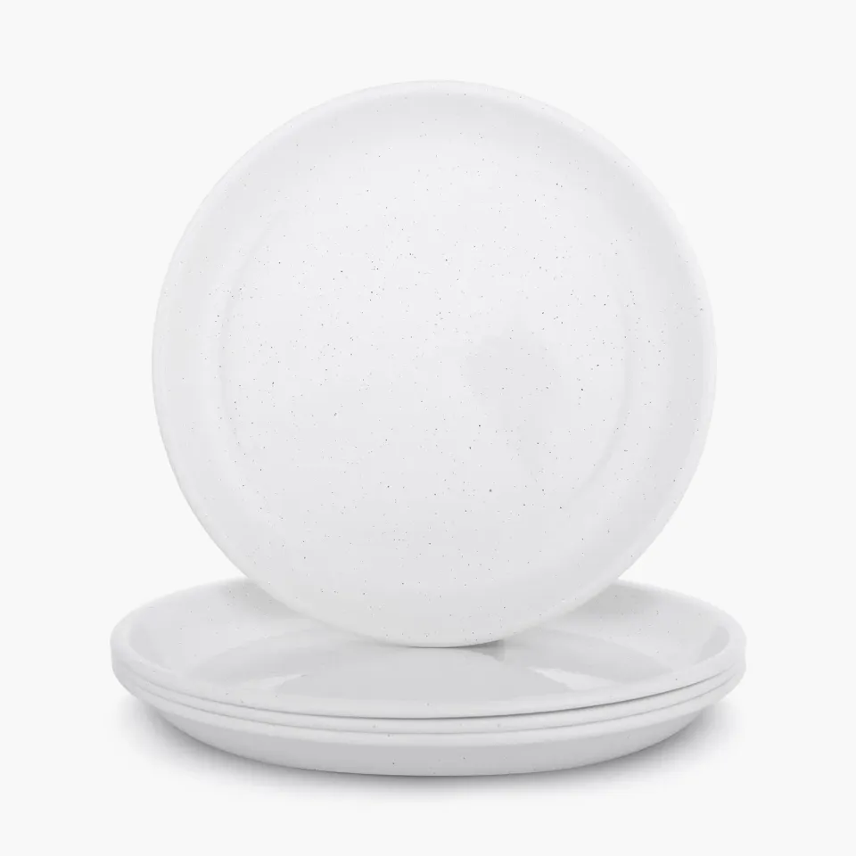 Bare Bones Living Rolled Enamelware Plate bordenset emaille Soft White