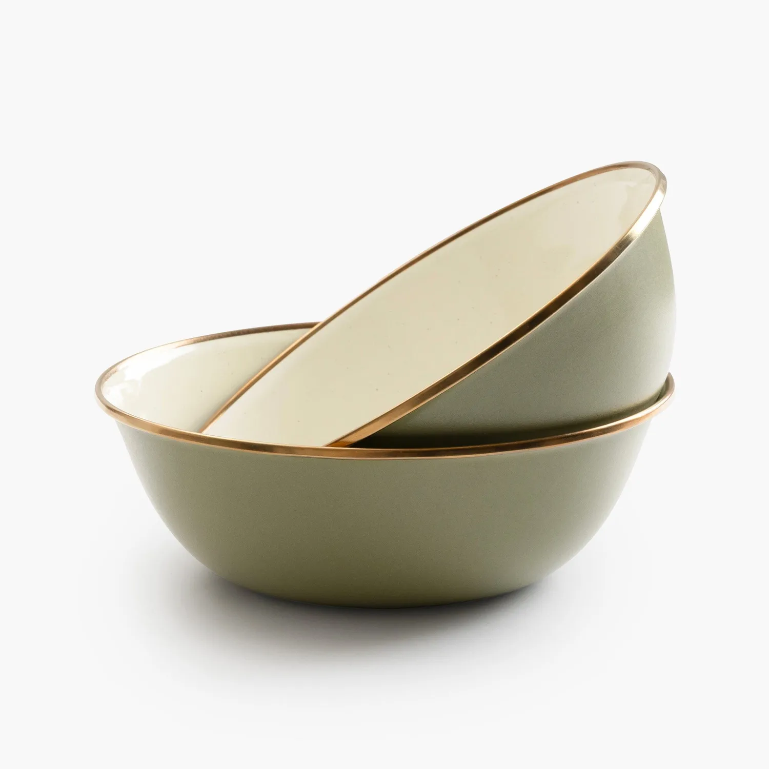 Bare Bones Enamelware 2-Tone mokken 2 stuks olijfgroen emaille