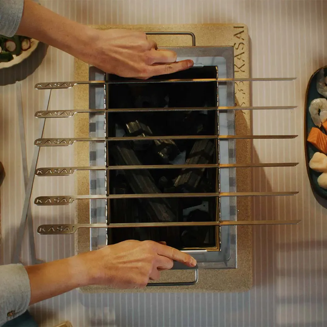Kasai Grill Konro Spiezen RVS set van 6 draaibaar