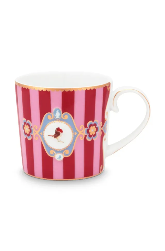 Sartons Love Birds small stripes mok medaillon rood-roze 150 ml