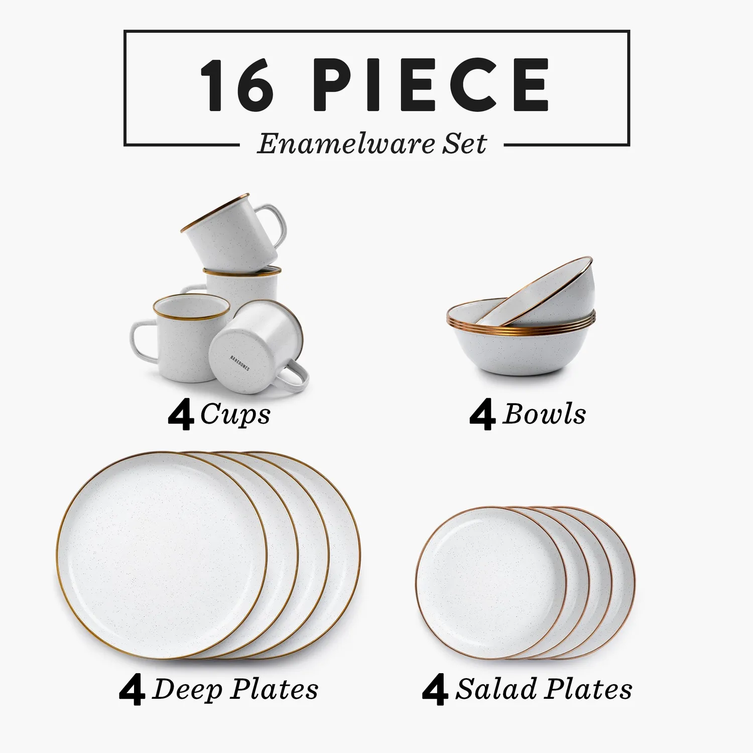 Bare Bones Living Enamelware servies set eggshell gespikkeld