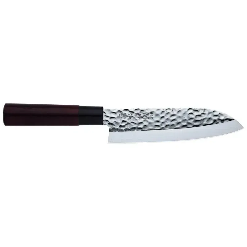 Konro Santoku Mes 16,5 cm gehamerd zwart