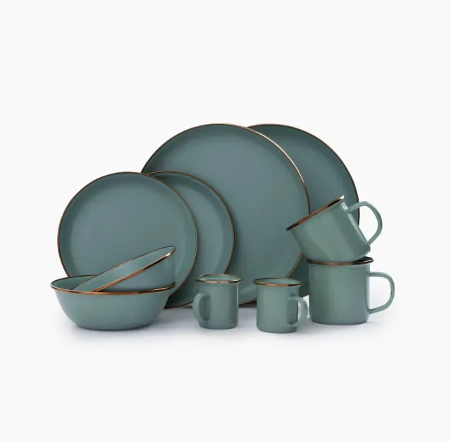 Bare Bones Living Enamelware Dining Mint emaille servies 2-delig