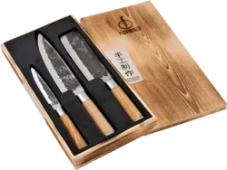 Olive Forged Messenset 3-delig – gesmeed staal olijfhout
